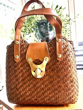 Coblentz Vintage Italian Woven straw Top-Handle Bag in Brown.